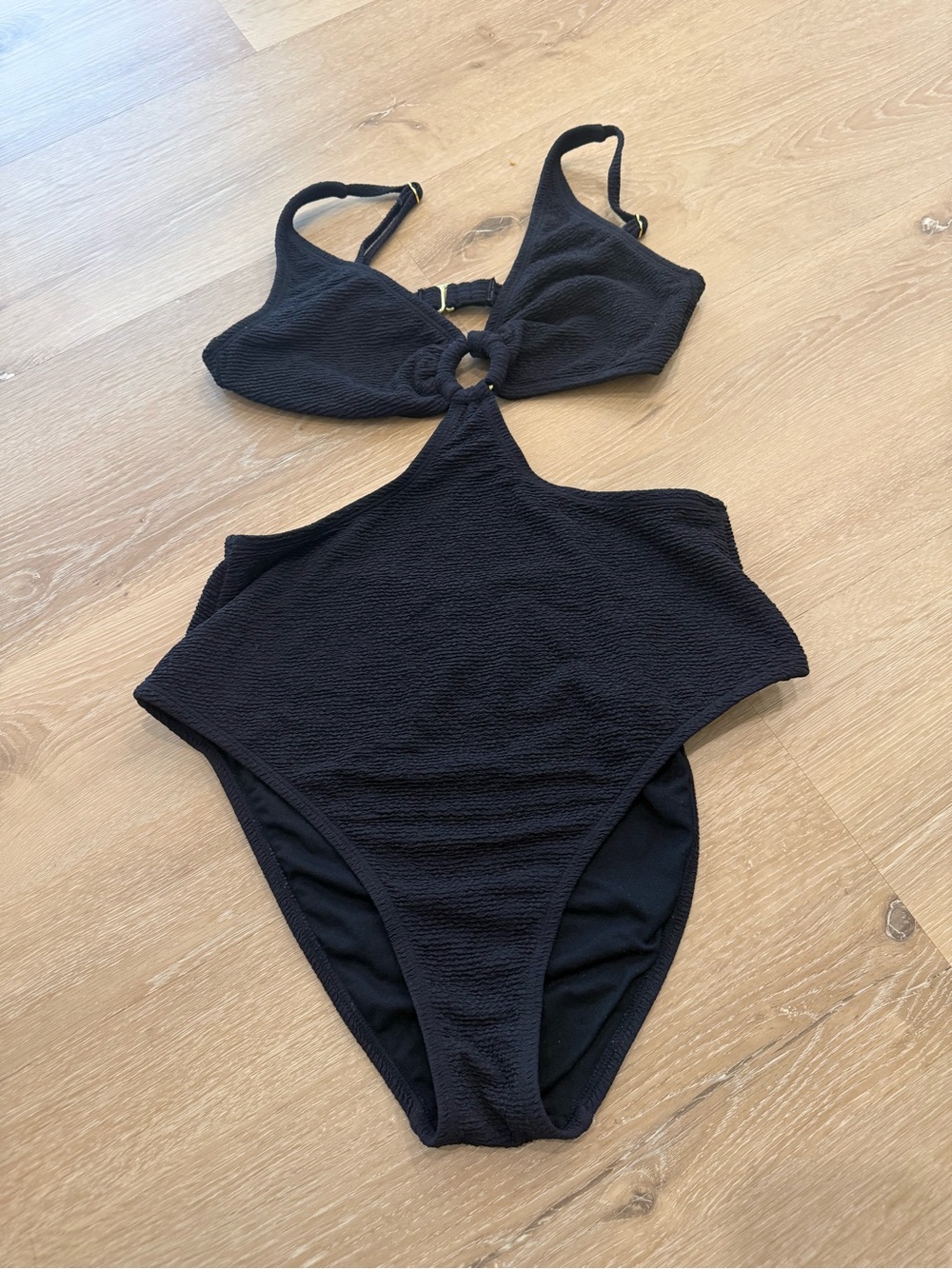 Shade & Shore Black Textured Cutout One-Piece Swimsuit